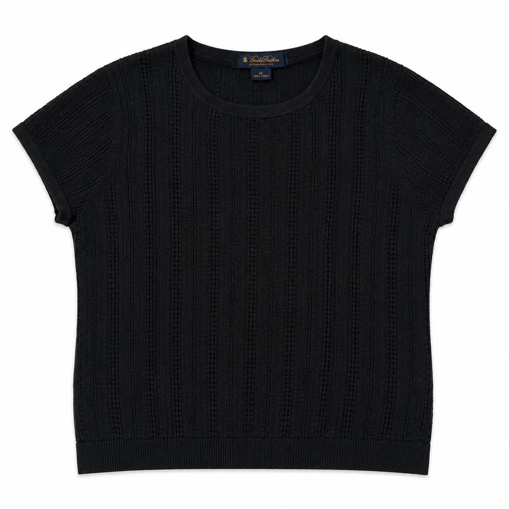 Brooks Brothers silk cashmere fitted knit top in black. Women’s L